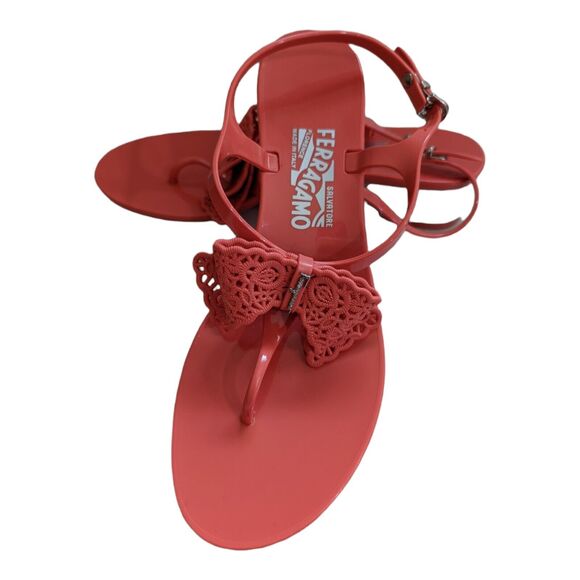 Salvatore Ferragamo Shoes - Salvatore Ferragamo Size 9 Perala Bow Strap Jelly Thong Sandals Coral